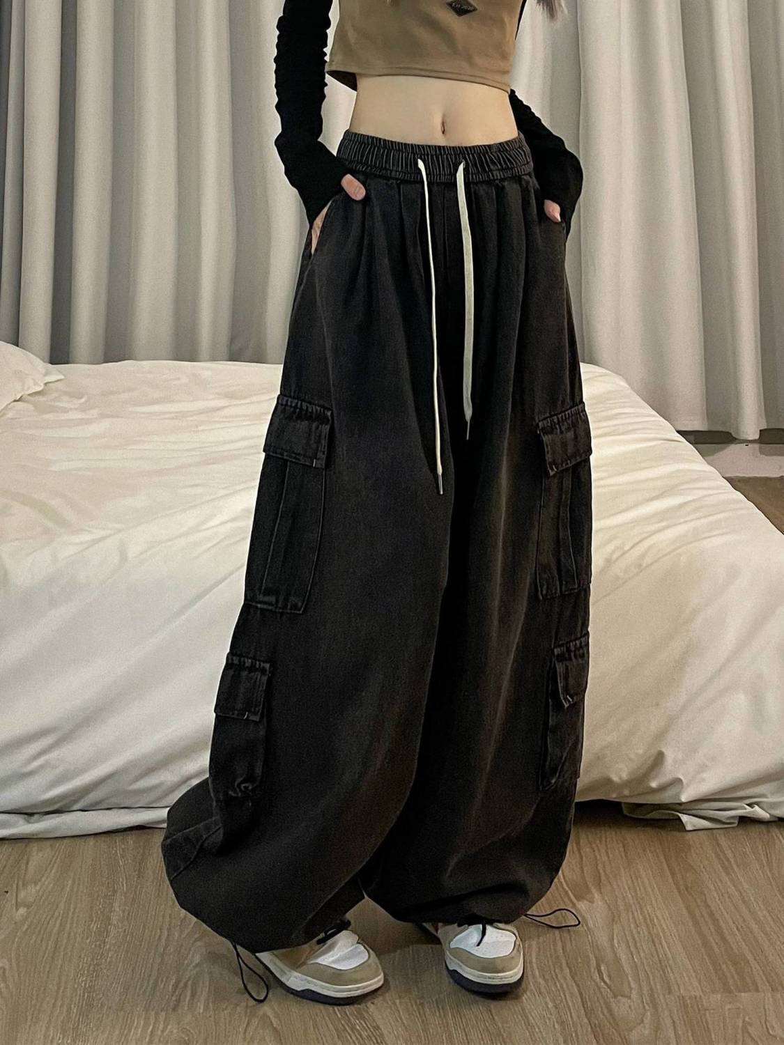 Denim Tooling Wide Leg Pants for Women