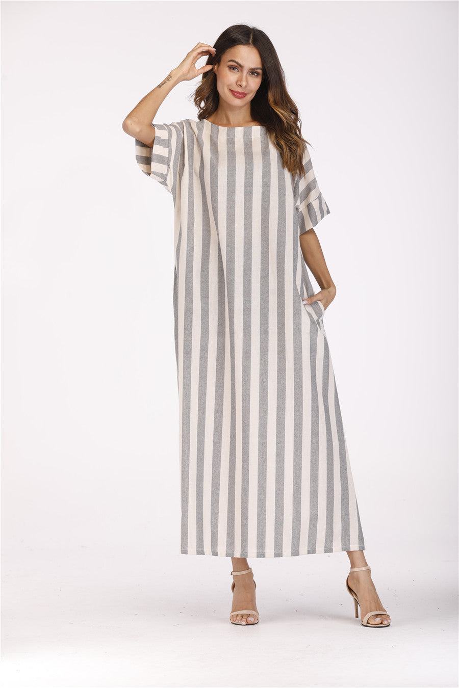 Striped cotton and linen dress