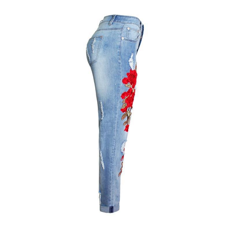 Flower Print Denim Loose Pants for Women