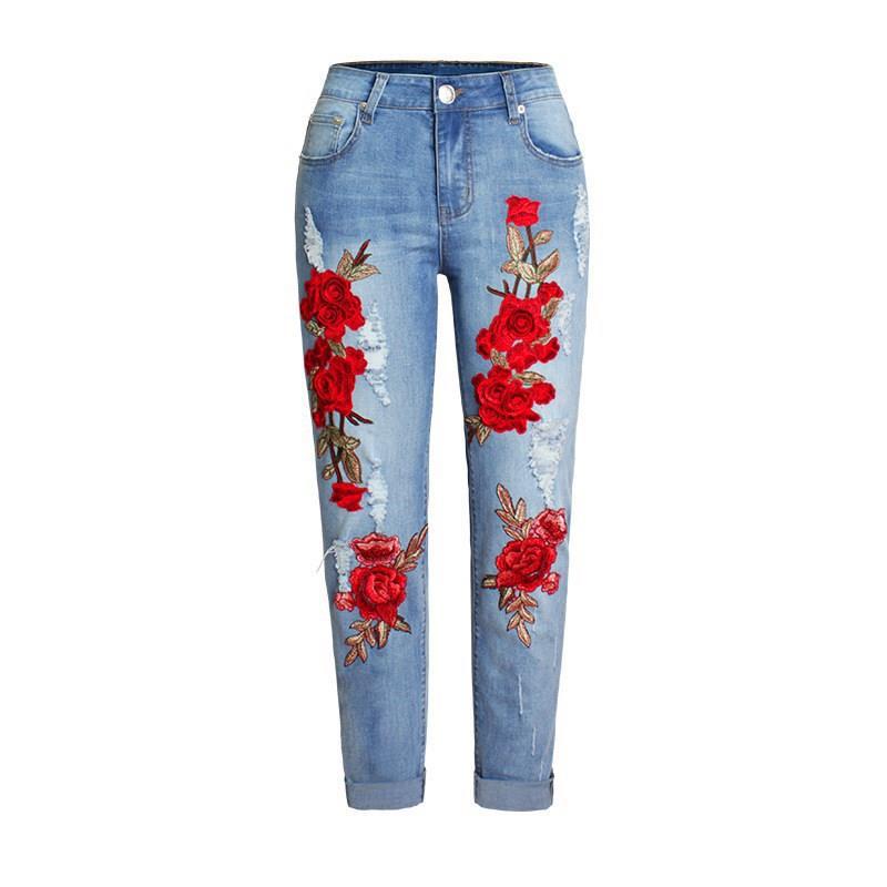 Flower Print Denim Loose Pants for Women