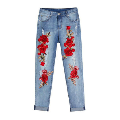 Flower Print Denim Loose Pants for Women