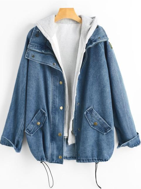 Two-piece denim hooded jacket