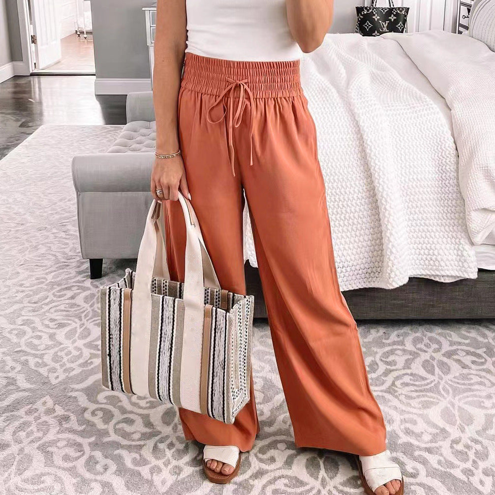 Loose Mid-waist Tied Pants For Women