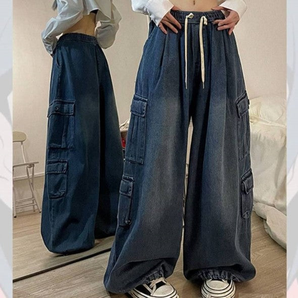 Denim Tooling Wide Leg Pants for Women