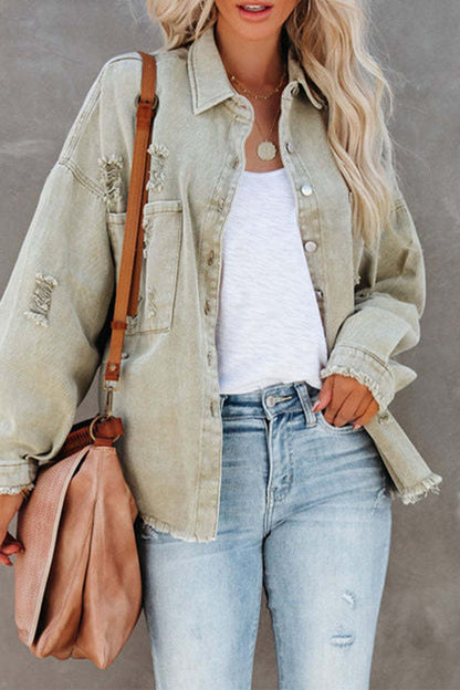 Raw Edge Ripped Denim Jacket