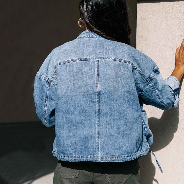 Ladies Denim Jacket with Drawstring Closure