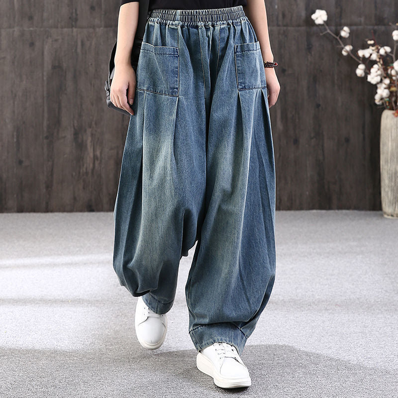 Loose Plus Size Denim Harem Women&