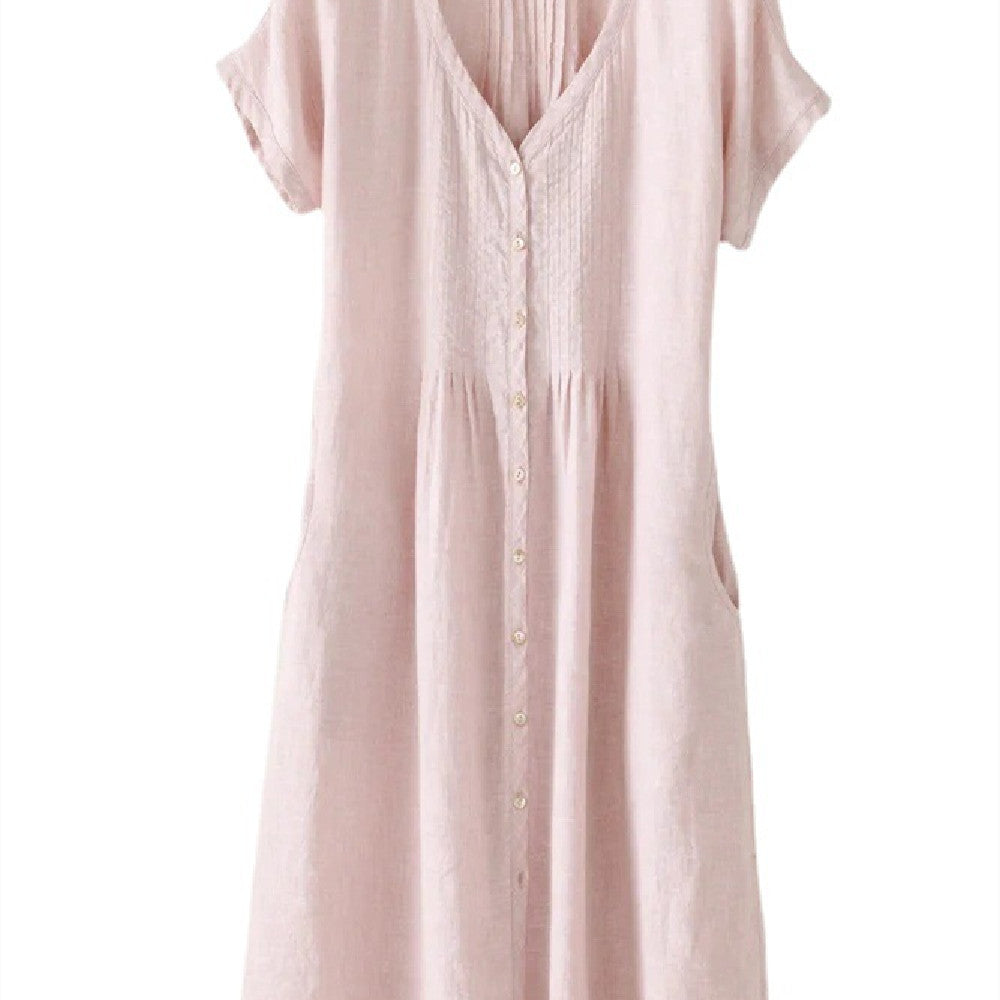 Fashion Solid Cotton And Linen Dress
