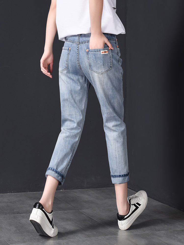 High Waist Ripped Denim Pants