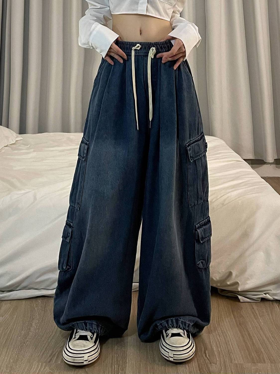 Denim Tooling Wide Leg Pants for Women