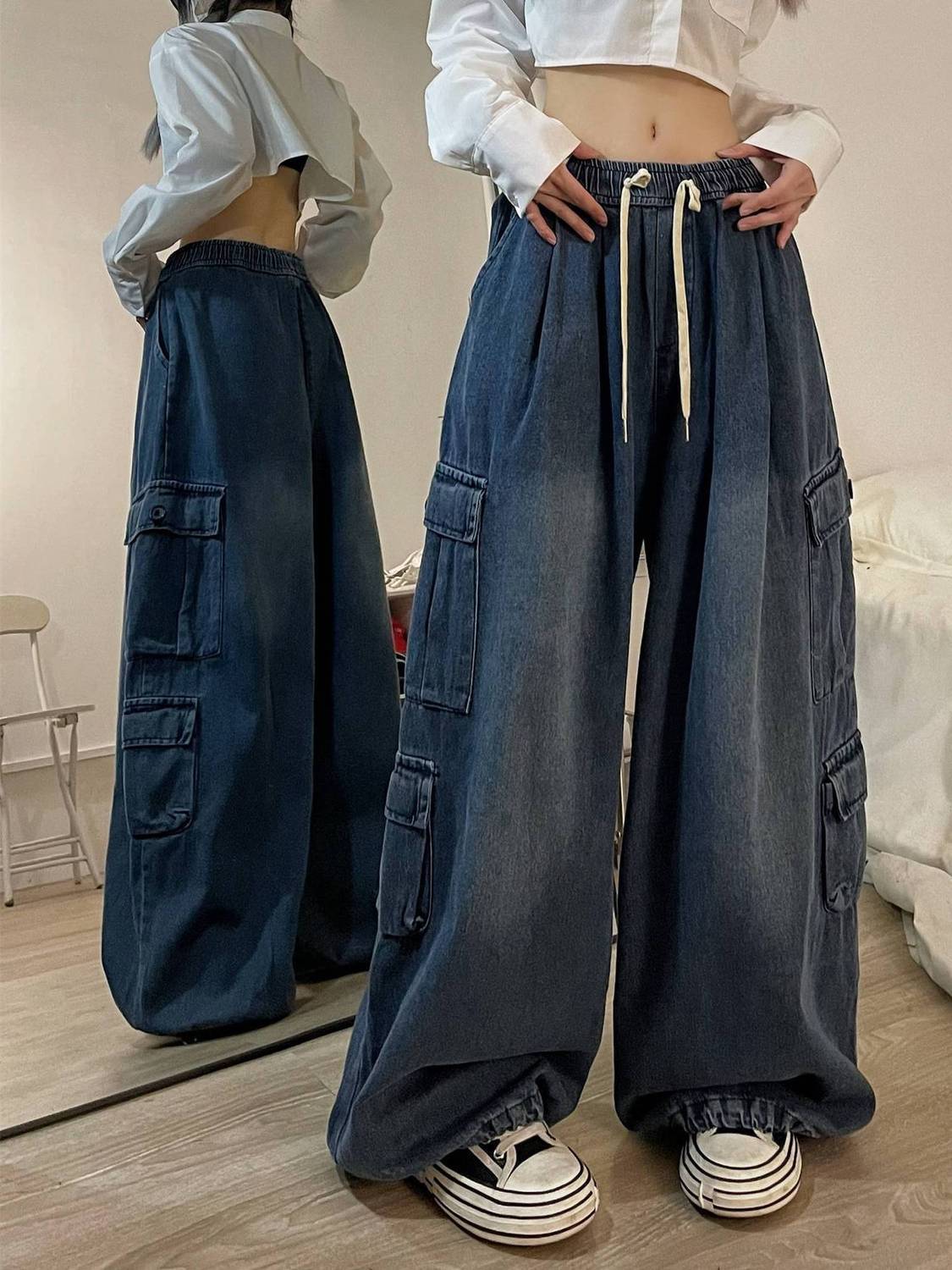 Denim Tooling Wide Leg Pants for Women