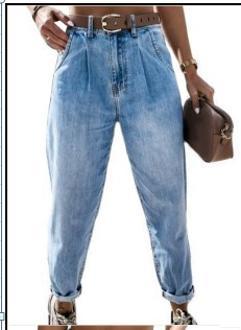 High Waist Washed Denim Trousers for Women