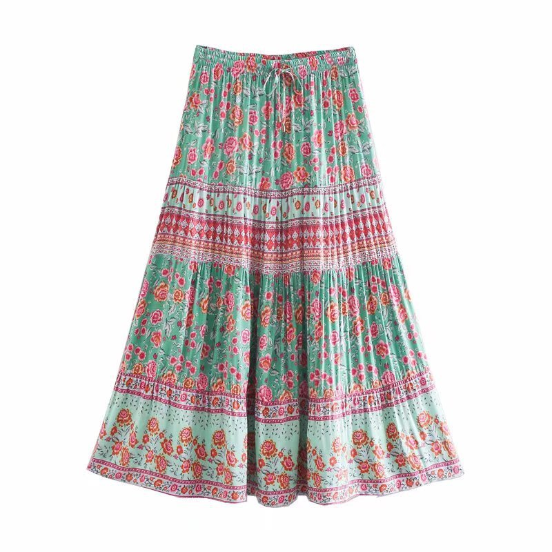 Positioned-Print Loose Midi Skirt