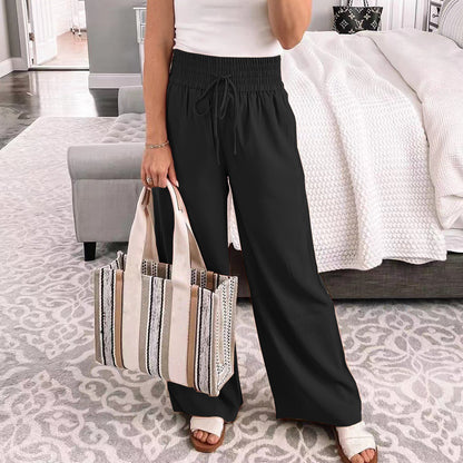 Loose Mid-waist Tied Pants For Women