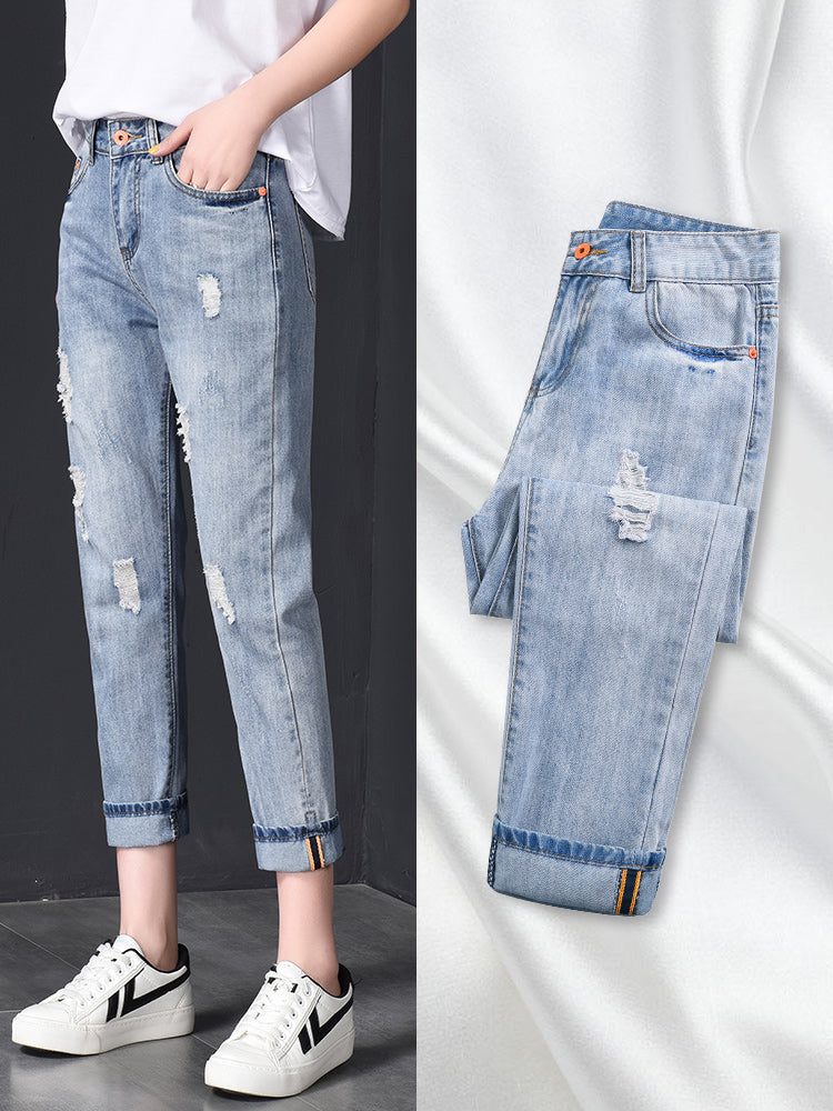 High Waist Ripped Denim Pants