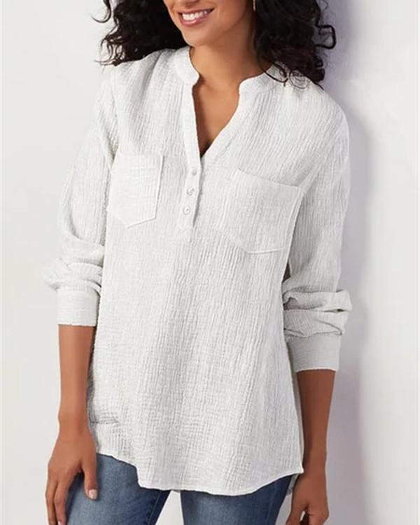 Pocket cotton and linen loose plus size top