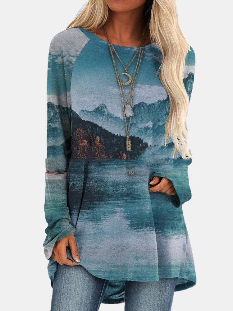 Printed Crew Neck Long Sleeve T-shirt for women