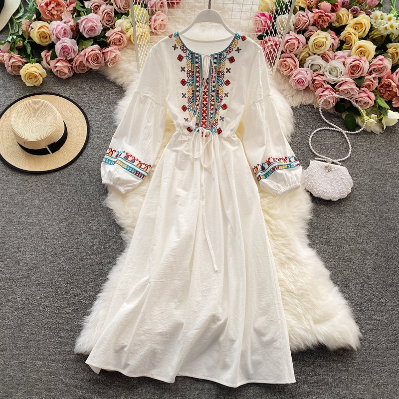 Cotton Hemp Embroidery Heavy Industry National Style Dress