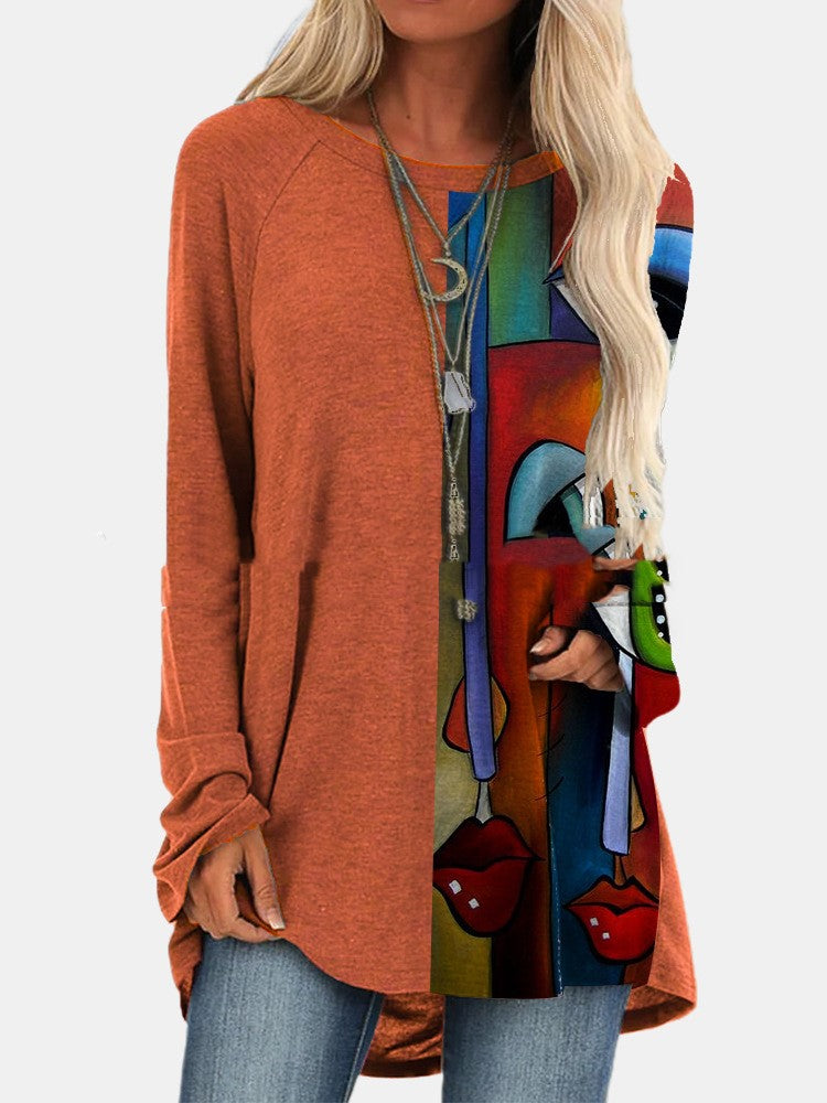 Printed Crew Neck Long Sleeve T-shirt for women