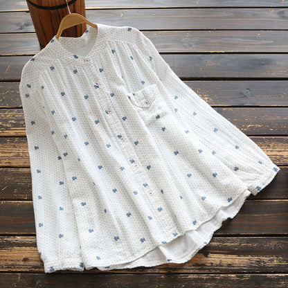 Soft Cardigan Cotton Print Shirt Long Sleeve Blouse