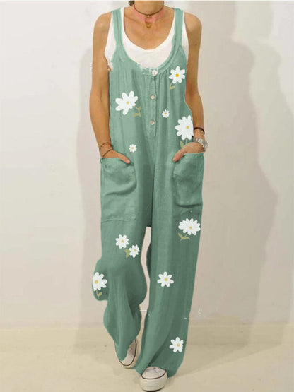 European And American New Style Cotton And Linen Printed Jumpsuit