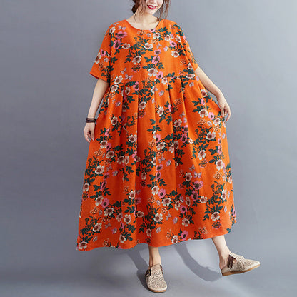 Casual Cotton and Linen Printed Dress