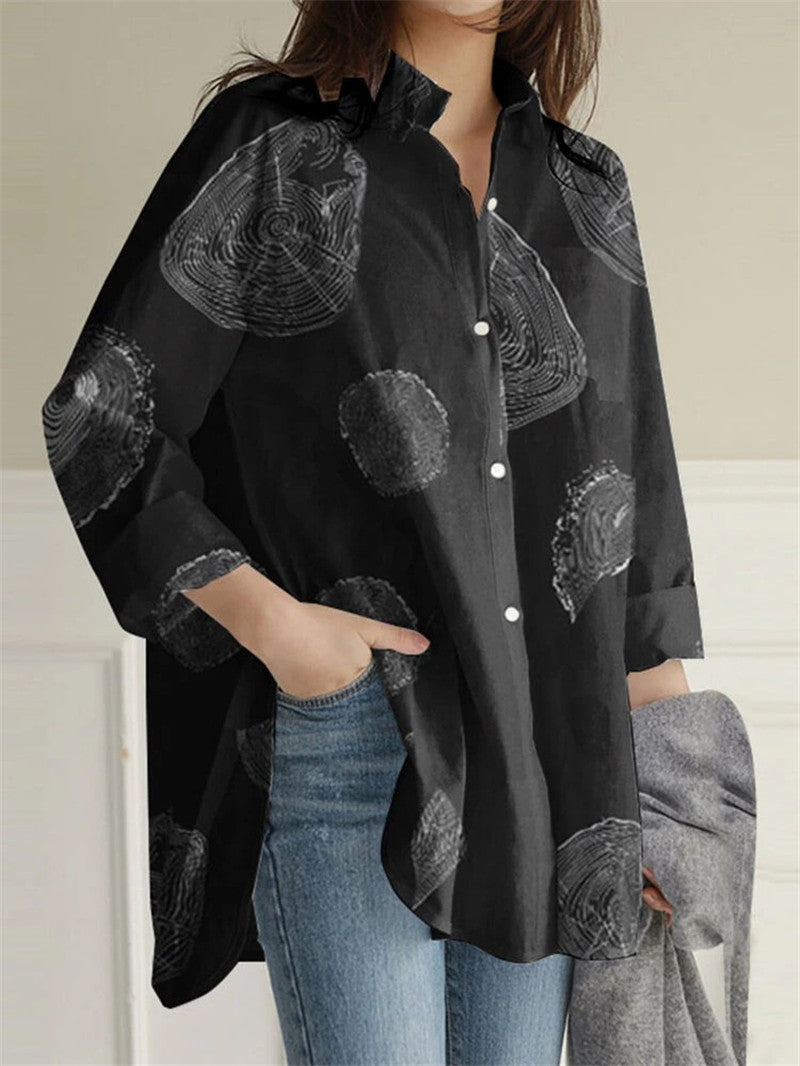 Long-sleeved Cotton And Linen Printed Loose Shirt