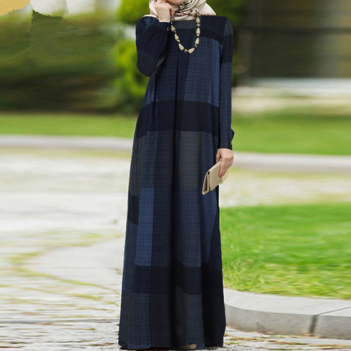 Cotton And Linen Pullover Loose Waist Long Dress