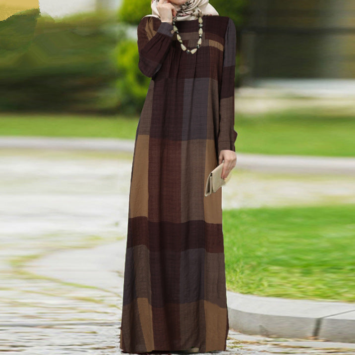 Cotton And Linen Pullover Loose Waist Long Dress