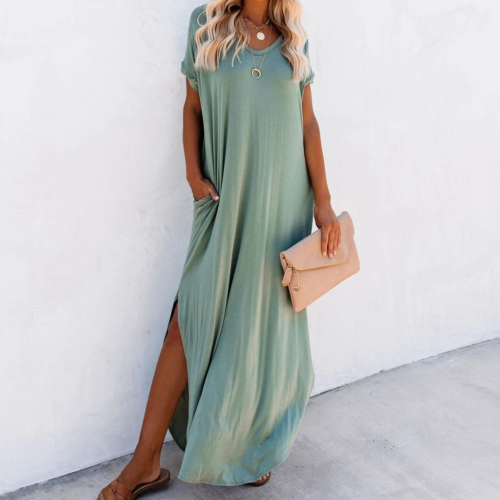 Split Side Loose Dress with Pockets