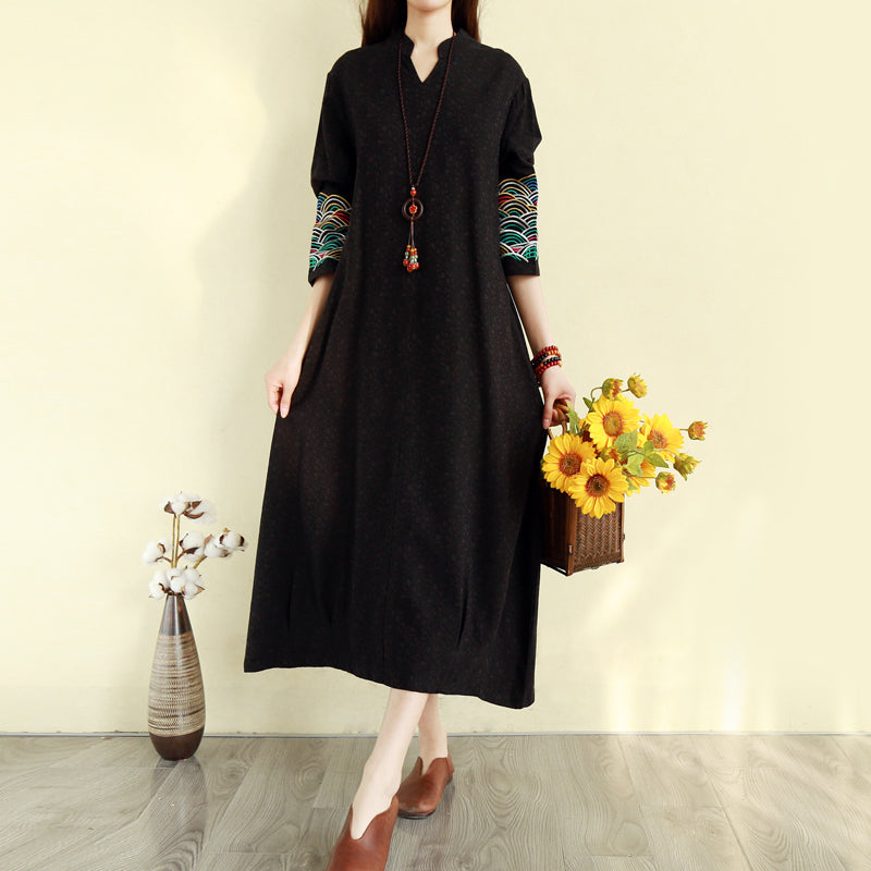 National Style Cotton And Linen Dress Women Spring And Autumn