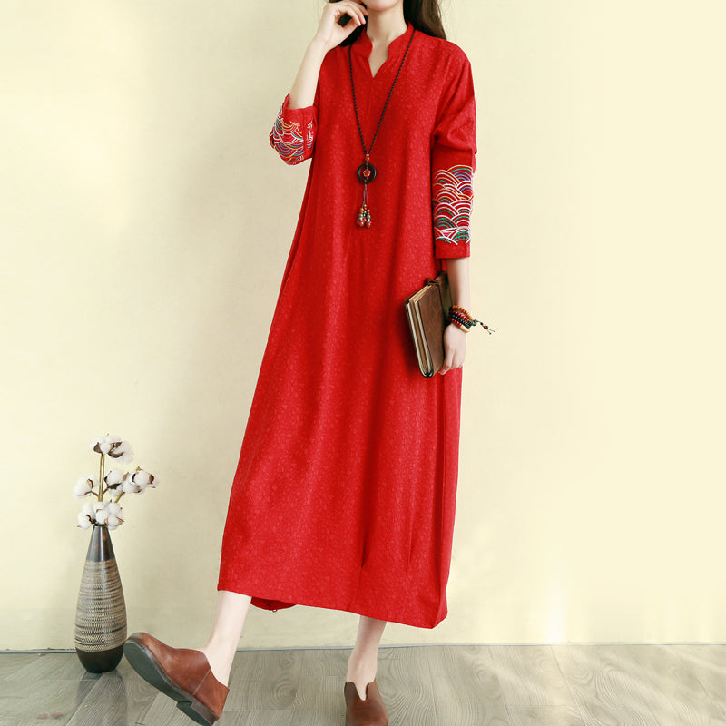 National Style Cotton And Linen Dress Women Spring And Autumn