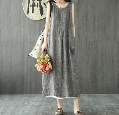 Sleeveless Cotton and Linen Dress