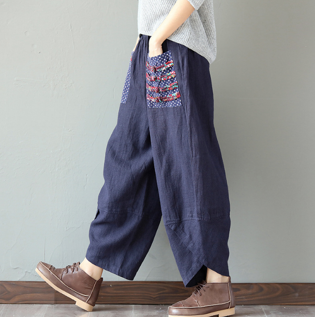 Cotton and Linen Women Wide Leg Pants