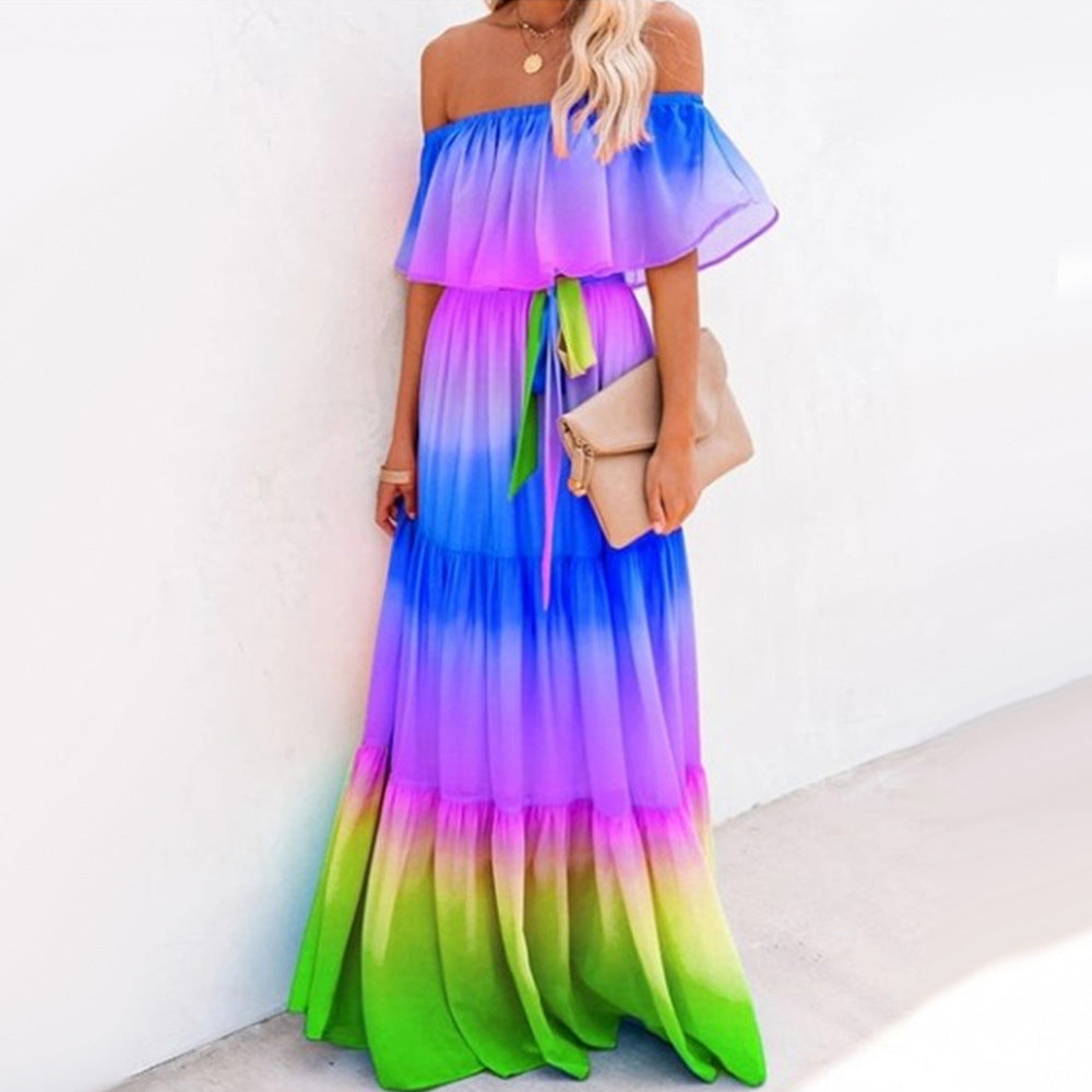 Color One-shoulder Gradient Dress Women