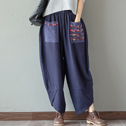 Cotton and Linen Women Wide Leg Pants