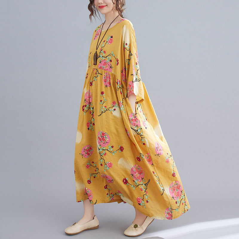 Round Neck Printed Loose Dress