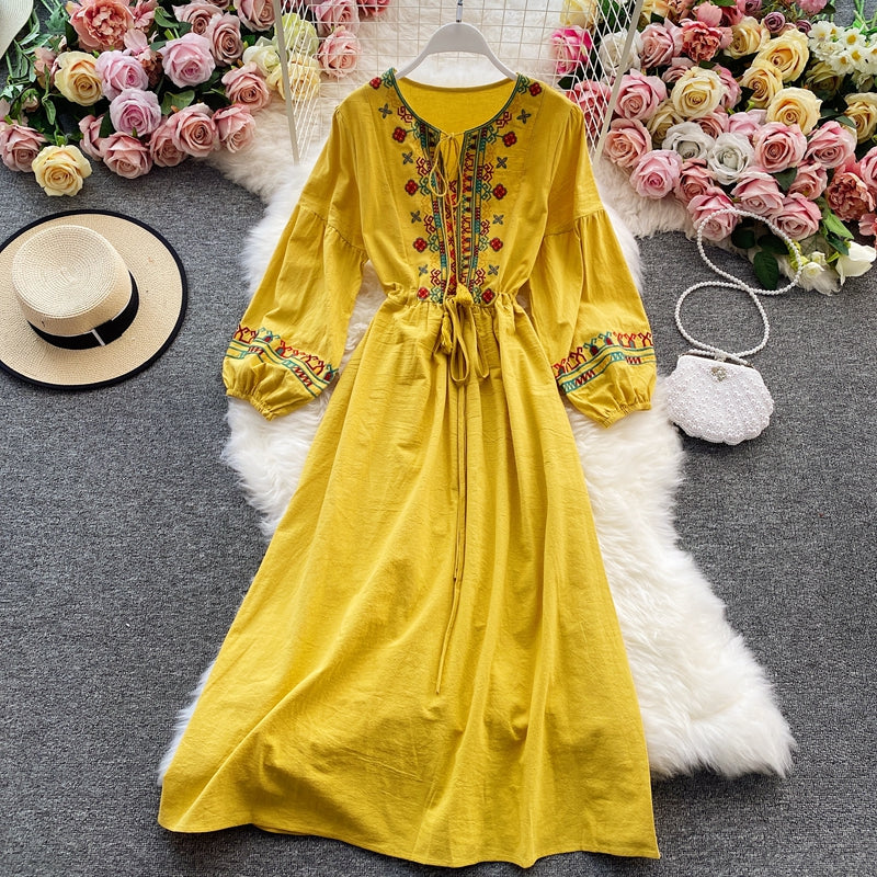 Cotton Hemp Embroidery Heavy Industry National Style Dress