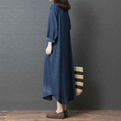 Cotton Denim Scoop-Neck Maxi Dress