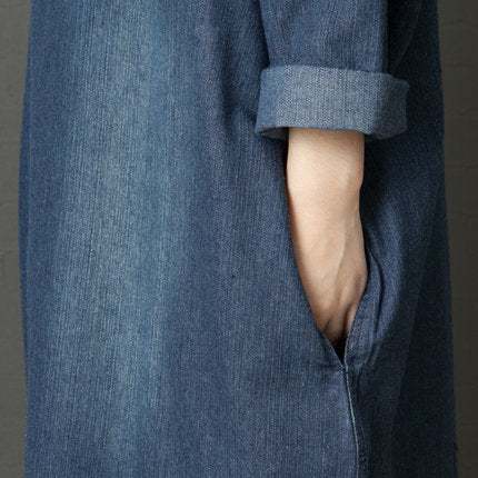 Cotton Denim Scoop-Neck Maxi Dress