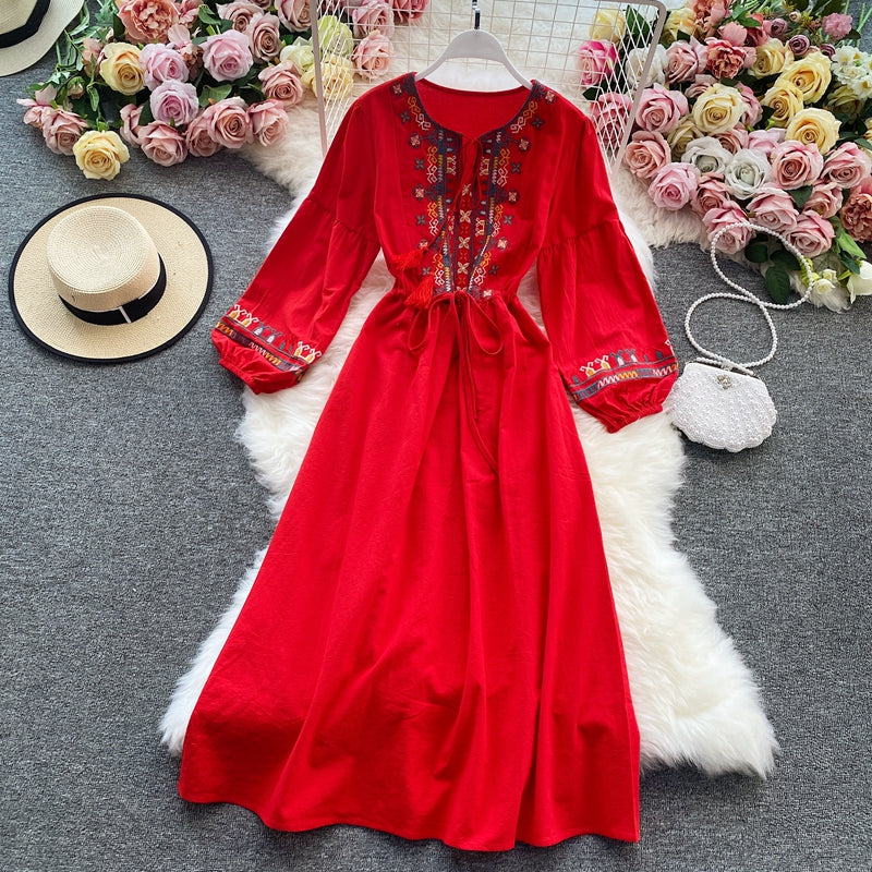 Cotton Hemp Embroidery Heavy Industry National Style Dress