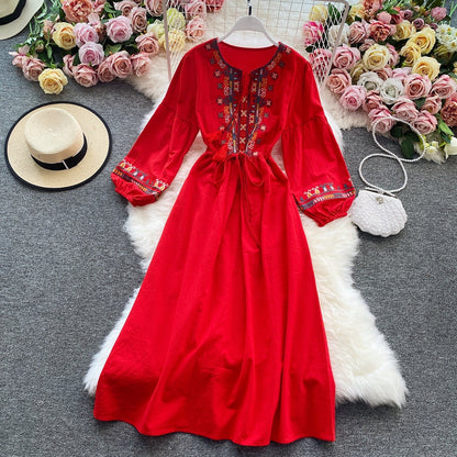 Cotton Hemp Embroidery Heavy Industry National Style Dress