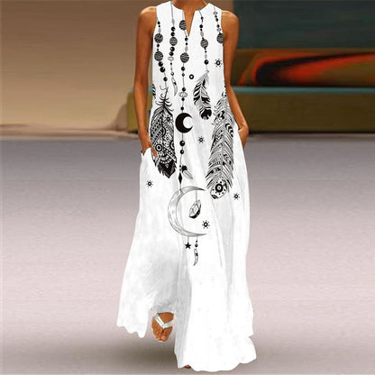 Summer Deep V-neck Sleeveless Printed Maxi Dress