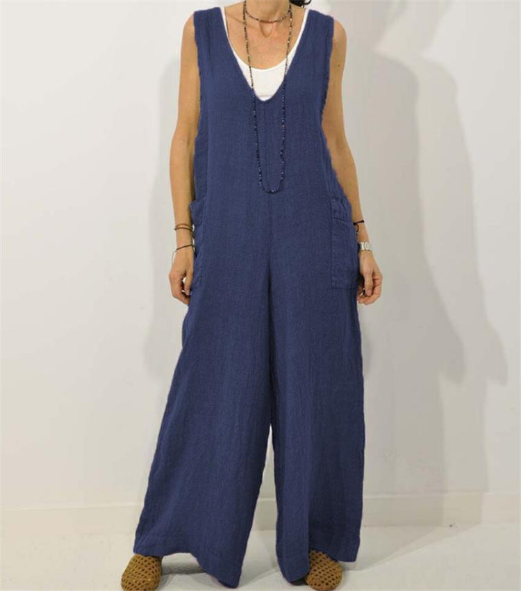 V-neck Cotton Jumper Jumpsuit