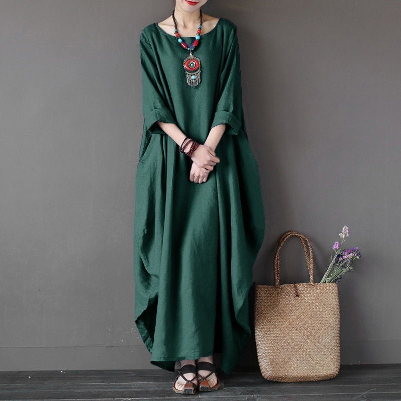 Oversized Cotton and Linen Maxi Dress