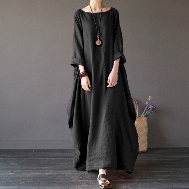 Oversized Cotton and Linen Maxi Dress