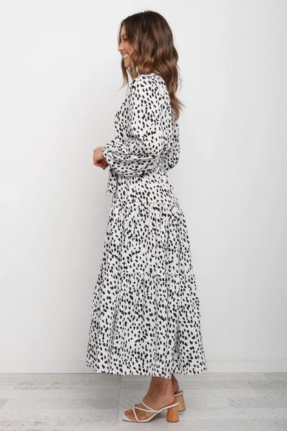 Long-Sleeve Leopard Print Dress with V-Neck