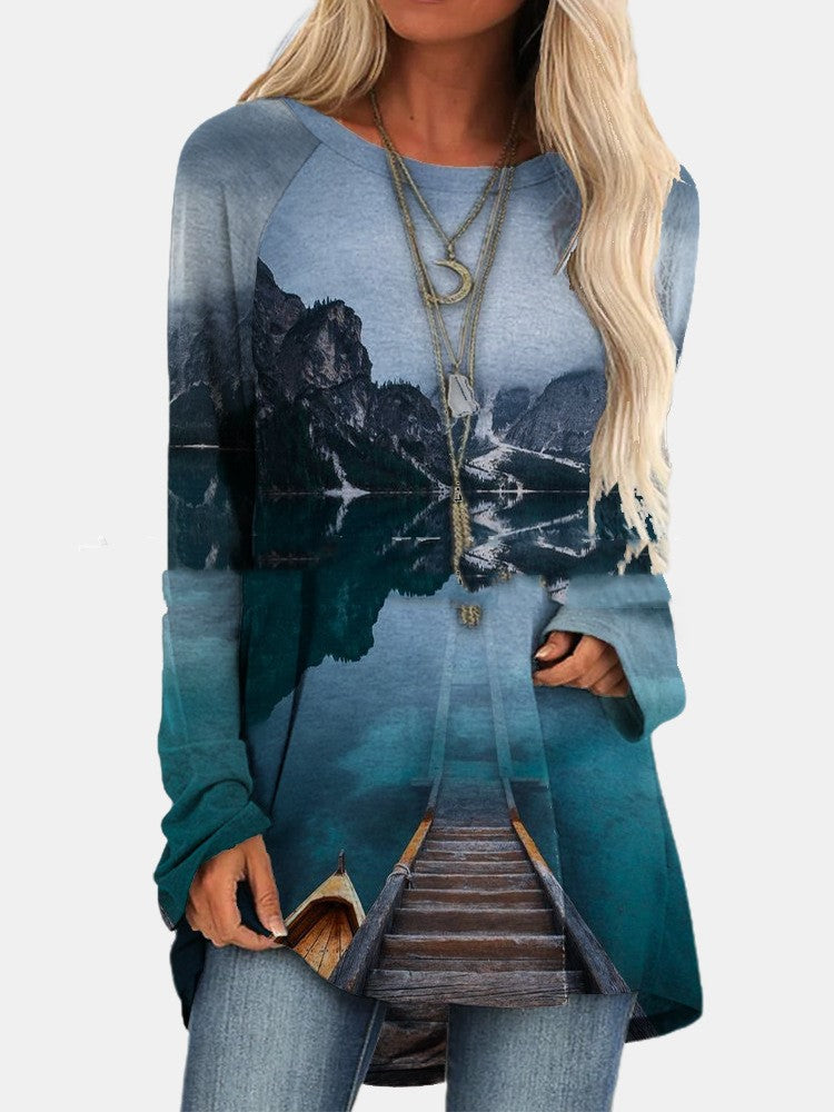 Printed Crew Neck Long Sleeve T-shirt for women