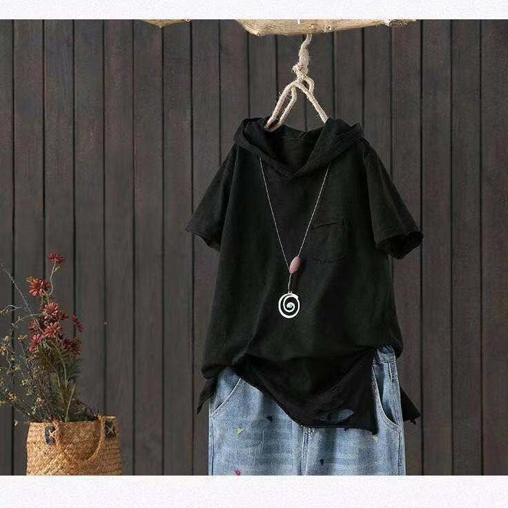Hooded T-shirt with Cotton Short Sleeve