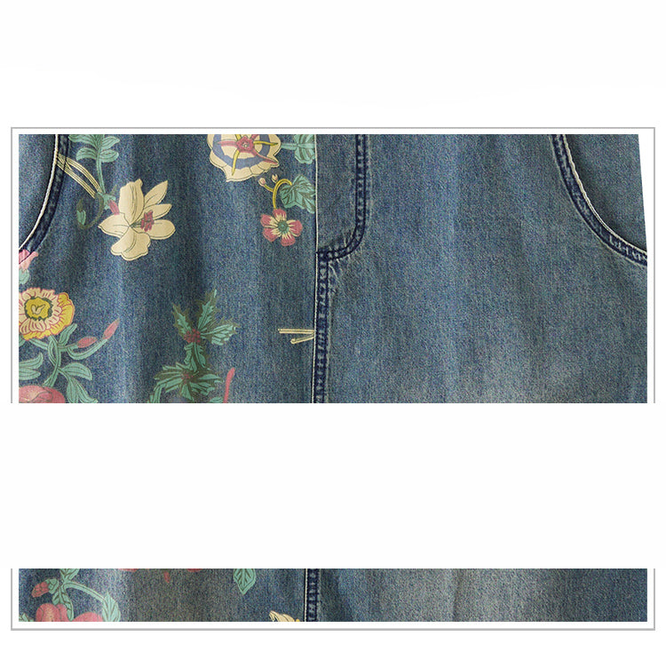 Denim Sleeveless Overall with Patchwork Print